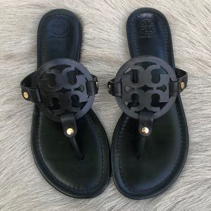 Tory Burch Miller Black Matte Leather Sandals 9